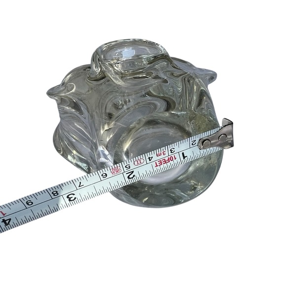 Murano Art Glass Basket Split Handle Hand Blown Clear Art Glass Vintage Abstract - Picture 8 of 9